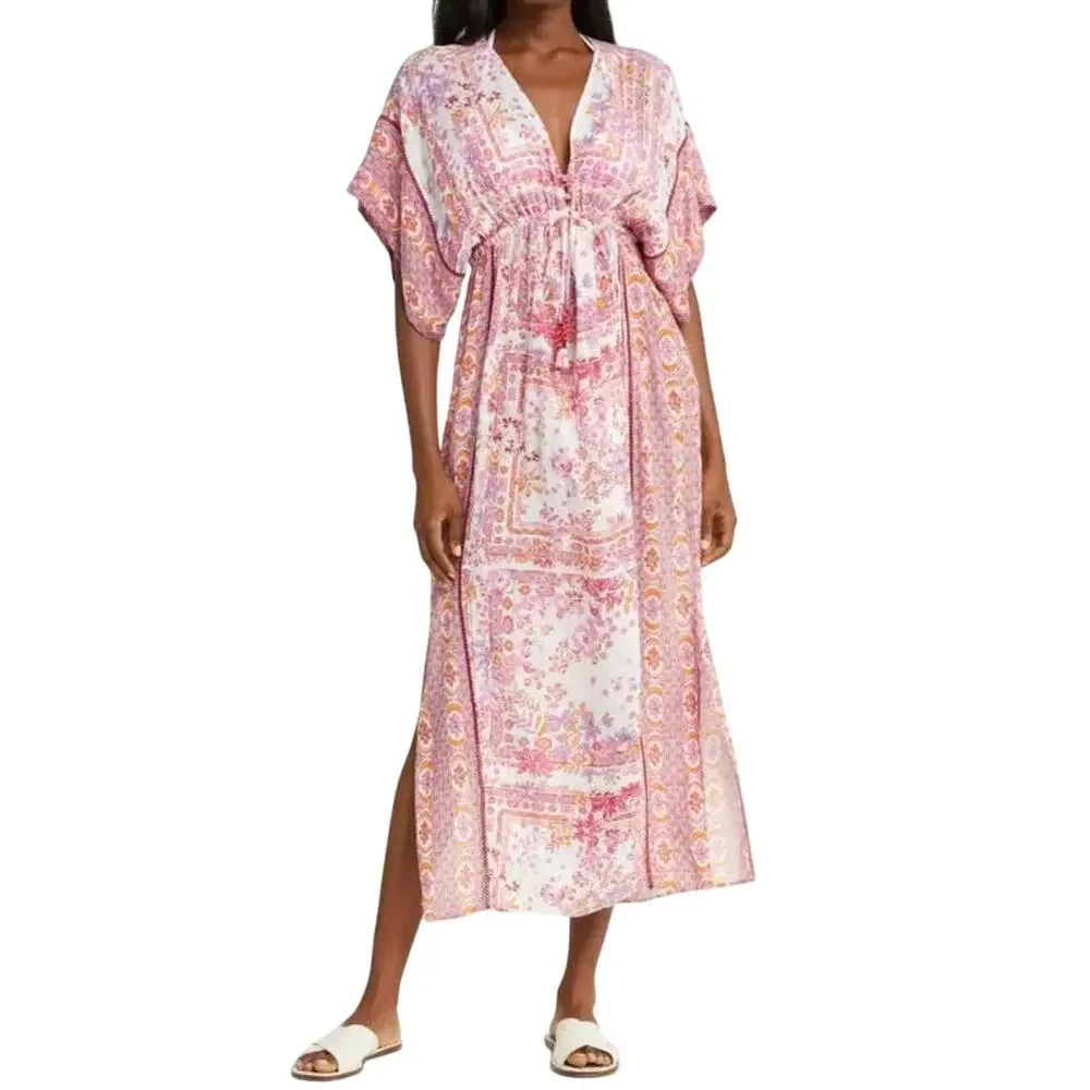 Poupette St. Barth Amaya Long Cover Up Midi Kaftan Dress Size S/M